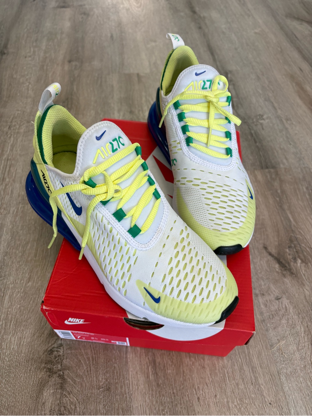 Nike Kids Air Max 270 White, Neon Yellow & Blue